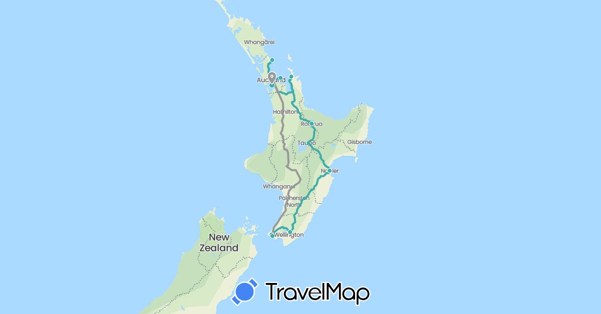 TravelMap itinerary: driving, plane, driver & car hire in New Zealand (Oceania)