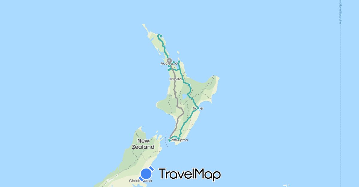TravelMap itinerary: driving, plane, driver & car hire in New Zealand (Oceania)